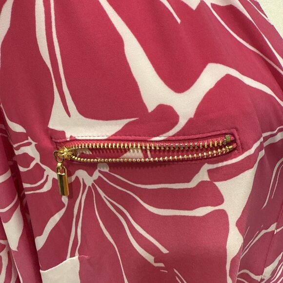 I.N.C. Pink Floral Blouse Size 3X Pink Long Sleeve Collared V Neck Zipper Faux - Picture 3 of 8